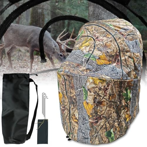 Bayattoo Tragbares Jagdrollo mit Stuhl, Camouflage, durchsichtig, Bodenrollo mit Getränkehalter, leichtes 1-Personen-Zelt für Hirsch- und Entenjagd