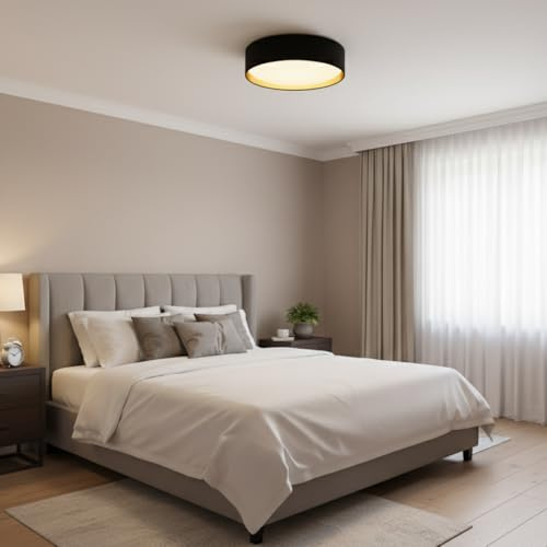 Alpinaluz Plafón LED Techo Ø40 cm 30W Pantalla Textil Negra con Interior Dorado Reflectante Luz Regulable CCT 3000K/4000K/6000K Diseño Elegante para Salón Dormitorio Pasillo