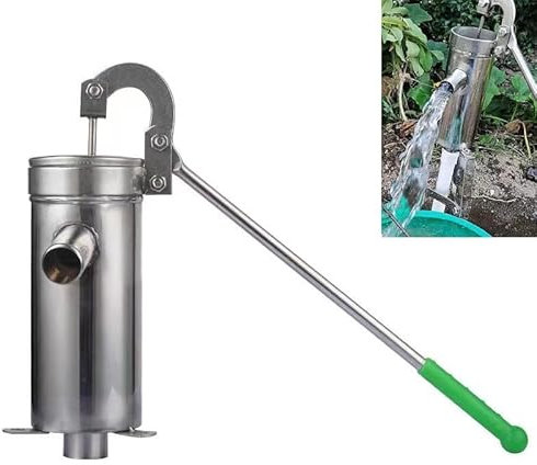Kadxyan Manuelle Brunnenpumpe, Edelstahl-Tiefbrunnen-Handpumpe, 10 m Tiefbrunnen-Handpumpe mit großer Wasserausbeute, Grundwasser-Krugpumpen-Set für Haus, Garten, Hof (gerade Ausführung)
