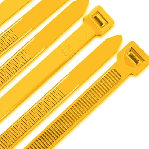 JQKX Bridas para cables, 300 mm x 7,6 mm, resistentes a los rayos UV, bridas ultra resistentes con 70 kg de resistencia a la tracción, amarillo, nylon, 100 unidades