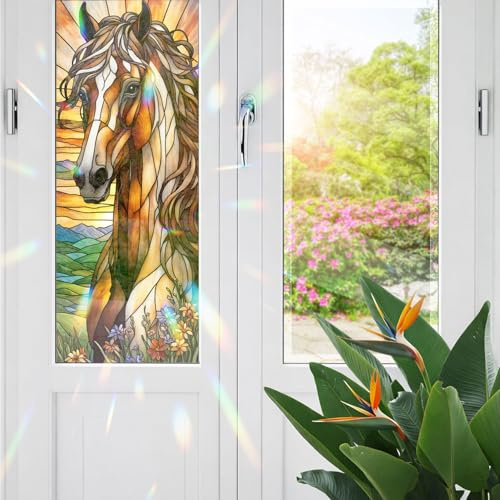 Decorative Horse Stained Glass Window Film, Horse Stained Glass Window Film for Bathroom Shower Door Heat Anti UV
