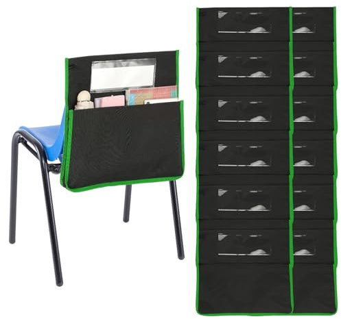 PATIKIL Gröna stolfickor för klassrumslängd 42 cm bredd 39 cm sittsäckar med tomt namnfack, 6 st
