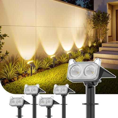 GEARLITE Solarlampen für Außen Garten, 3500K Warmweiß Solar Strahler 4 Stück, IP65 Wasserdicht Gartenleuchten, 2 Helligkeitsmodi Solarleuchten für Außen Garten Deko, Bäume, Hof, Weg, Garage