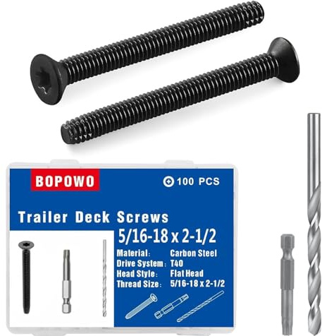 Bopowo (100pcs) 5/16-18 x 2-1/2 Flat Head Thread Forming & Cutting Screws Trailer Deck Screws, Black Phosphate, Package Contains T40 Star Drivea and 9/32 Drill bit