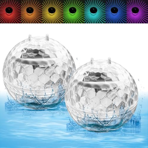 SGZIOO 2 Stück Schwimmende Poolbeleuchtung Solar, Schwimmende Solarleuchten, Schwimmlichter für Teich, Farbwechsel Wasserdicht Teichlichter Solar Schwimmend,Schwimmkugeln Teich für Brunnenzz