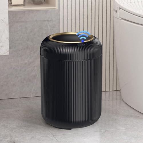onlcuk Motion Sensor Bathroom Trash Can with Lid, 3 Gallon / 11L Automatic Bathroom Garbage Can, Smart Black Garbage Can, Touchless Trash Bin, Small Waste Basket for Bedroom, Kitchen, Apartment,Office