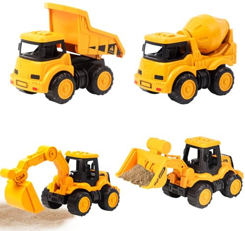 Sandspielzeug Bagger Spielzeug,4 Stück Construction Diecast Set mit Bulldozer,Gabelstapler,Bagger und Andere Pädagogische Spielzeugautos,Mini-Auto-Modelle Baustellen Fahrzeuge,Kindertagsgeschenk (03)