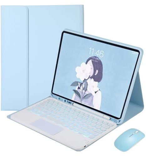 FAYGAOAI Funda con Teclado para iPad 9,7 Pulgadas 6ª 2018, 5ª Gen. 2017, Air 2 2014, Contiene Ñ, Retroiluminación 7 Colores, Teclado Inalámbrico Magnético Desmontable con Soporte para S Pen,Azul