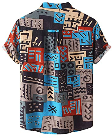 Chemisette Homme Manche Courte, Chemise Col Mao Homme Coton Lin Chic Irrégulier Imprimé Décontracté Vintage Blouse Léger Confortable Respirante Coupe Ample Tous Les Jours Classiques pour Plage Haut