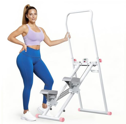 Vyrelis Stair Stepper für Zuhause, Stairmaster mit Einstellbarem 3 Stufen Widerstand für Ganzkörpertraining, Vertical Climber Zusammenklappbarer mit Adjustable Lenker und Pedale (Weiß)