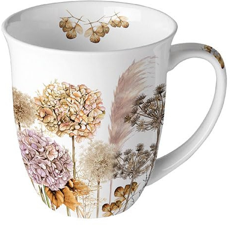 Ambiente Tasse en porcelaine d'environ 400 ml Tasse en porcelaine d'os Tasse pour thé ou café Automne Hiver Noël Noël Fleurs séchées de Noël