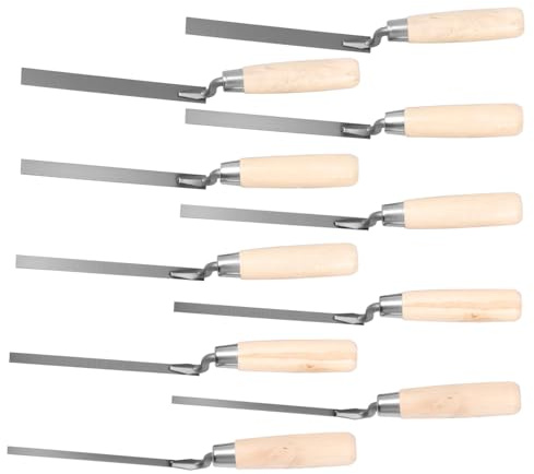 10Pcs Tuck Pointer Trowel Set Wood Handle by 1/4, 5/16, 3/8, 1/2, 9/16 Professional Mortar Repair and Masonry Tools for Tuck Pointing