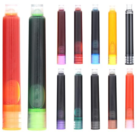 Recambios de pluma estilográfica de colores, 12 cartuchos de tinta, calibre de 2,6 mm de diámetro, recambio de tinta de caligrafía para plumas estilográficas, recambios multicolor para escribir