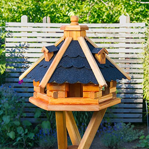 Deko-Shop-Hannusch Vogelhaus von klein bis Riesig XXL Futterhaus Futterhäuschen Vogelvilla V18, Vogelfutterhaus aus Holz mit Solarbeleuchtung beleuchtet (Schwarz, klein)