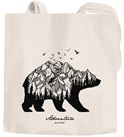 Autiga Jutebeutel Bär Berge Wald Abenteuer Bear Mountains Adventure Baumwolltasche Stoffbeutel natur unisize