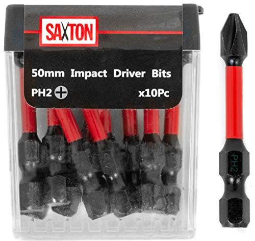 Saxton 10x PH2-50mm Impact Duty Phillips Screwdriver Drill Driver Bits Sets Tic Tac Box Dewalt Milwaukee Bosch
