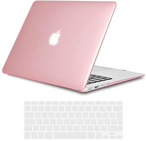 TECOOL Coque Compatible avec Ancien MacBook Air 13 Pouces 2017-2010 (A1466 1369), Coque Rigide en Plastique Fine et Légère avec Protection Clavier (UE AZERTY), Cristal Fuchsia