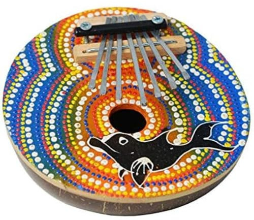 A-Star 7 Key Handmade Coconut Painted Kalimba Thumb Piano Mbira with Animal Design