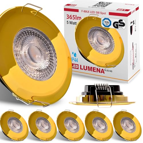 Maxkomfort 6er Set LED Einbaustrahler Bad Flach IP44 Gold – 3000K Warmweiß