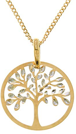 Alexander Castle Yggdrasil Crann Bethadh Halskette mit Lebensbaum-Anhänger aus 9 Karat Gold, mit 45,7 cm langer Goldkette und Schmuck-Geschenkbox, 15 mm