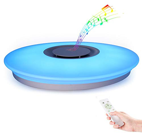 Horevo Lampada da Soffitto 24W Rainbow LED con Telecomando, Altoparlante Bluetooth e Controllo APP, 2000LM 6500K Bianco Caldo/Bianco Freddo, Lampada Dimmerabile per Soggiorno, Camera da Letto