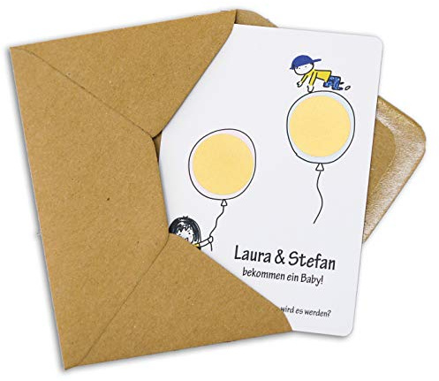 stylebutton design your own Personalisiert: 4 Stk. Rubbel-Karte 'Junge oder Mädchen' inkl. Kuverts | Verkündung | Ankündigung | Geschlecht Baby (Mädchen)