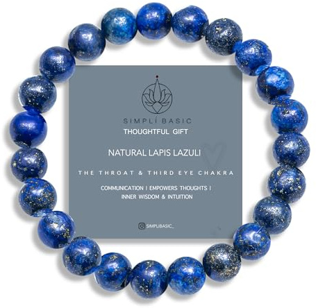 SIMPLÍ BASIC Natural Lapis Lazuli Healing Gemstone Bracelets 8mm Bead | Women & Mens Bracelets | Peace | Improves Communication |Wisdom | Everyday Jewellery | Inc Gift Box| Valentines|Mothers Day