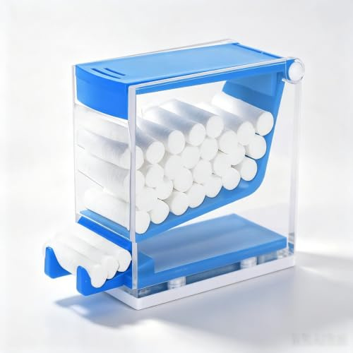 Dental-Watterollenspender, aufsteckbarer Watterollenhalter aus Kunststoff mit rutschfester Basis für die Zahnapotheke im Heimbüro, 12 x 9,8 x 5 cm (blau)