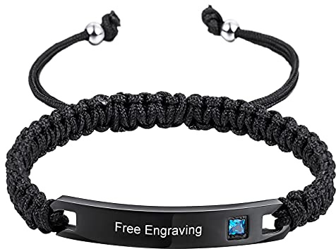 MunkiMix Bracciale personalizzato Targhetta con incisione Bracciali per donna Uomo Bambina bambino Cavigliera personalizzata Regolabile fatta a mano Corda intrecciata Etichetta in acciaio inossidabile