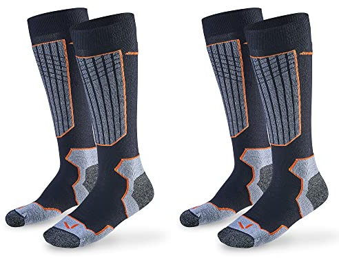 Black Crevice Merino skidstrumpor I merinostrumpor för kvinnor och män, i olika färger och storlekar, ergonomiska termostrumpor för kvinnor och män, klimatreglerande och ventilerande, 2 par, svart / orange, 43-46 EU