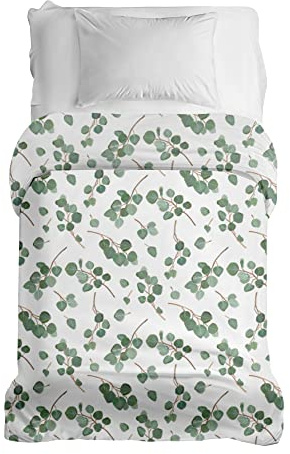 Gravity Housse de Couverture lestée Literie de Couverture Thérapeutique en Coton Boucles Système pour Enfants/Jeunes 90x120cm Eucalyptus Feuilles Branches Blanc Vert