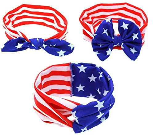 Amerikansk flagga baby pannband 3 st 4 juli rosett knut bandana hårband självständighetsdag huvudomslag för nyfödd baby spädbarn småbarn