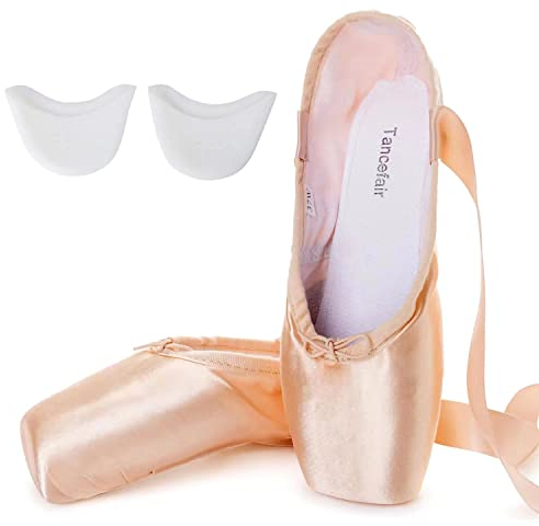 Tancefair Ballett Spitzenschuhe Ballettschläppchen Tanzschuhe mit dem genähten Band und Silikon Zehenpads für Mädchen Womens，Rose，Größe:30 (Bitte Zwei Nummern größer wählen)