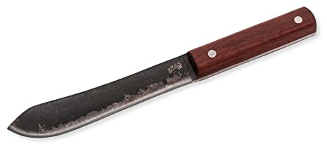 Herbertz Gürtelmesser, AISI 420 Stahl, rostfrei, Sandelholzgriff rot, braune Lederscheide, robustes Outdoor-Messer & Jagdmesser, Survivalmesser mit feststehender Klinge