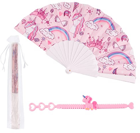 Handfächer Mit Einhorn Armband und Organzabeutel - Geschenkideen für Party, Kindergeburtstag, Mädchen