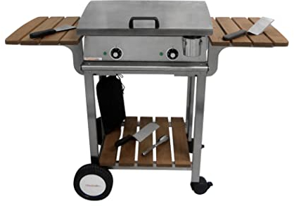 PLANCHAELEC - Pack Plancha Electrique LUX 600-2400W - Chariot Elysée + Accessoires - Inox - 2 Thermostats Réglables - Made In France - L60 X P45 X H20 cm