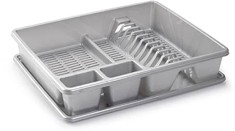 CABLEPELADO Escurreplato de plastico, Escurridor de Platos, Escurridor Fregadero 2 módulos, con Bandeja Anti-Goteo, Plástico, 49 cm de Ancho x 39 cm de Fondo x 10 cm de Altura, Gris