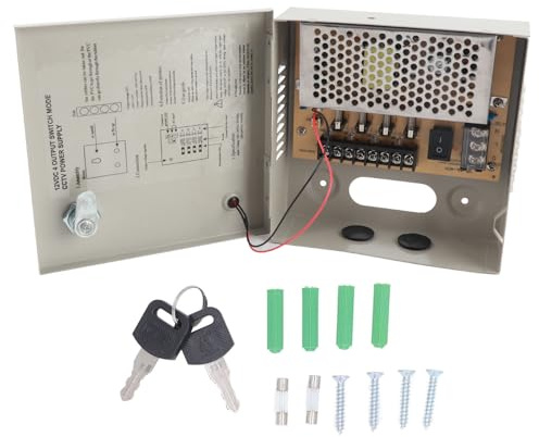 4 Channel 12V Power Supply Box, CCTV Power Supply with Metal Box and Lock for Security Cameras, DVRs, IP Cameras, CCTV Cameras