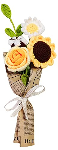 NLDGR Bouquet di fiori all'uncinetto lavorato a maglia fiori di rosa artificiali all'uncinetto bouquet per matrimoni regali di festa della mamma regalo di compleanno per la decorazione