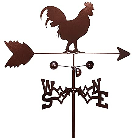 CAZARU Wetterfahne Hahn Silhouette Kreative Skulpturen Wetterhahn Windrichtungsanzeige Wetterfahne Messwerkzeuge Edelstahl mit Rostschutzbeschichtung
