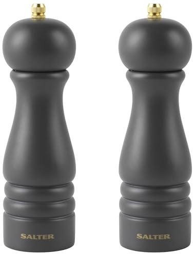 Salter COMBO-8674 Salt and Pepper Grinder Mills- Set of 2, Adjustable Grinding from Fine to Coarse, Ceramic Mechanism, Suitable for Rock Salt & Peppercorns, Seasoning, Extra Cap Included, Charcoal