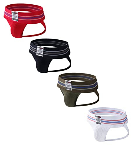 Jockmail 4 Stück/Pack Sexy Herren Suspensorium Slip Herren Athletisch Jock Strap Unterwäsche Slips Athletische Unterstützer