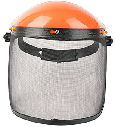 harayaa Kettensägenhelm, Sicherheitsschutzhelm, Größenverstellbar, Mesh-Gesichtsschutz, Metallgewebe für Freischneider Elektro-Motorsägen-, Orangefarbene Kappen