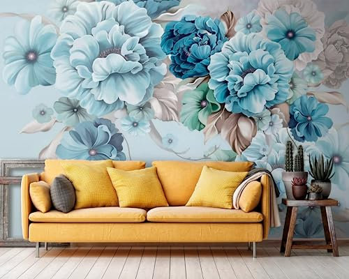 Papier Peint Panoramique Fleur Bleue 3D Poster Mural pour Salon Chambre Décoration Murale