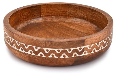 Samhita Ciotole decorative rotonde in legno di mango bianche per decorazione rustica per la casa, centrotavola, decorazione per la casa, feste, matrimoni (25,4 cm x 25,4 cm x 6,35 cm)