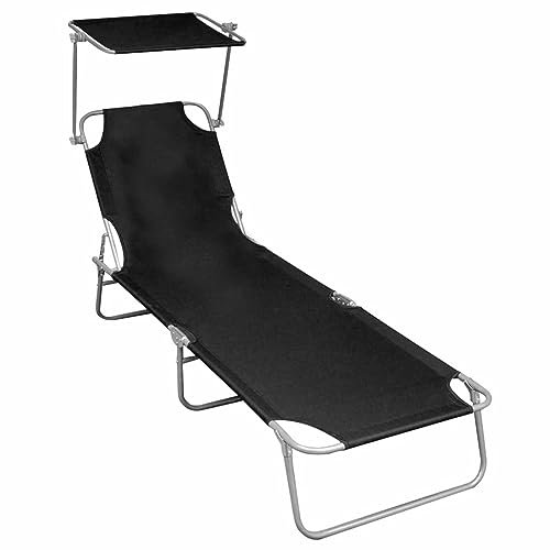 ARKEM Klappliege mit Sonnenschutz Schwarz Aluminium Leichte Sonnenliege Sonnenliege Klappbar Leicht