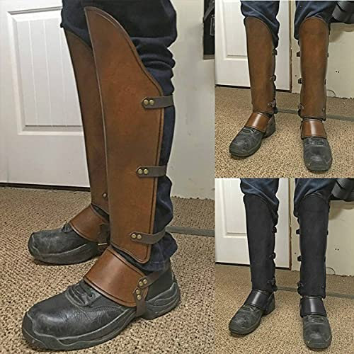 Steampunk Vintage Half Chaps Gaiter Grebas de Cuero Medieval Viking Warrior Knight Leg Armor para Hombres Mujeres Cosplay Accesorios de Disfraces, Lapp Estilo Medieval (Negro)