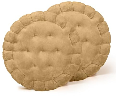 Cojines para Silla Redondos Forma de Galleta 40cmØ - Cojín de Asiento Suave y Cómoda, Ideal para Decoración de Hogar y Terraza (Redondo Beig, Pack 2)