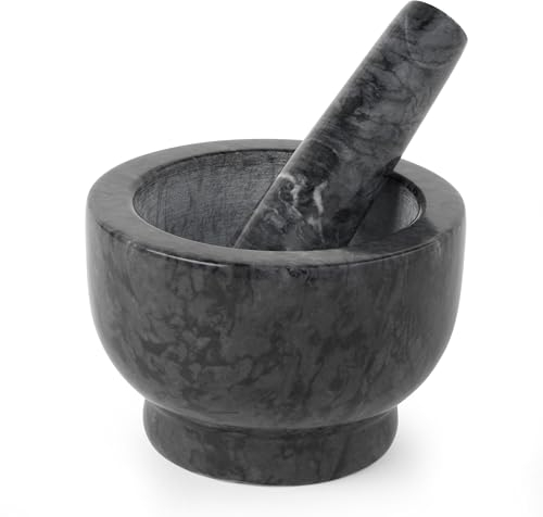 Salter BW11852EU7 Pestello e mortaio di marmo - Grind a mano erbe e spezie per pesto, lavaparabrezza, marinate, condimenti, tritatutto per spezie, frantumatore per erbe, utensile da cucina, nero