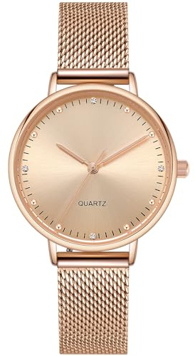 NUOVO Women Watches Rose Gold Faced Watch Ladies Diamond Crystal Bezel Quartz Classic Watch Stainless Steel Bracelet Modern Women Watches for Lady Water Resistant